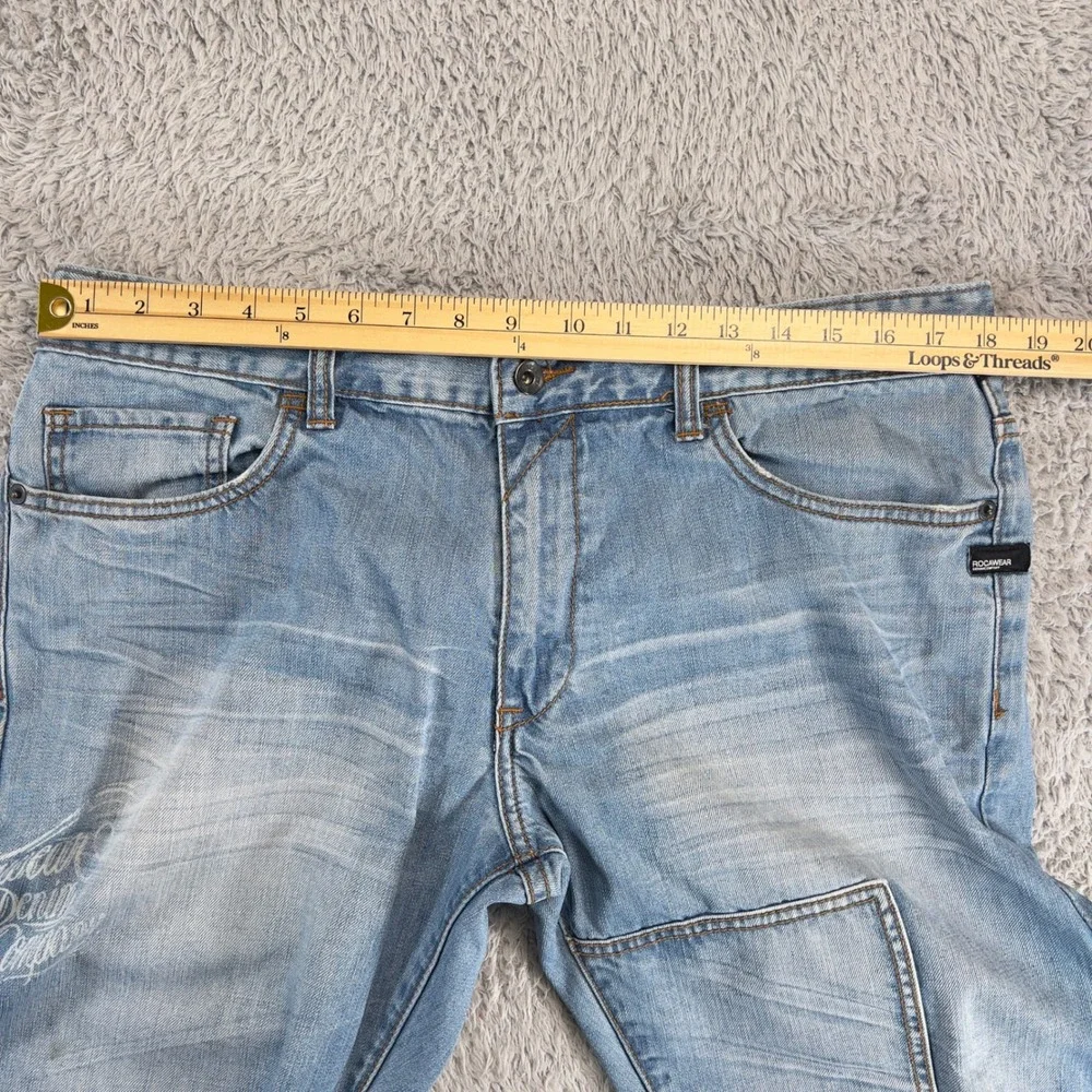 Rocawear Jeans Mens 36 Y2K Baggy Straight Cargo Flap Pocket Light Wash Skater